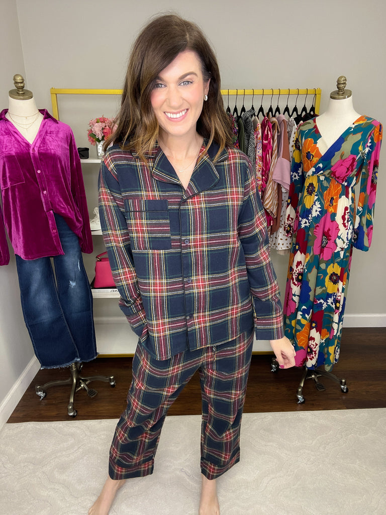 Christmas Movies and Cocoa Pajama Set in Navy Plaid