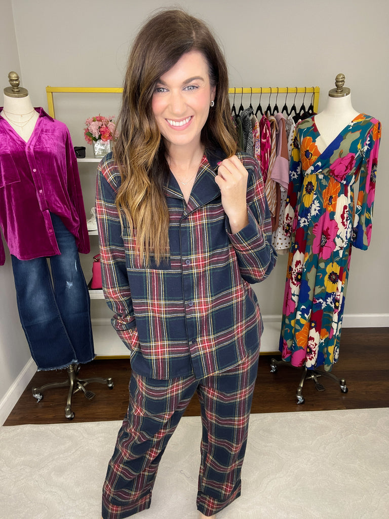 Christmas Movies and Cocoa Pajama Set in Navy Plaid