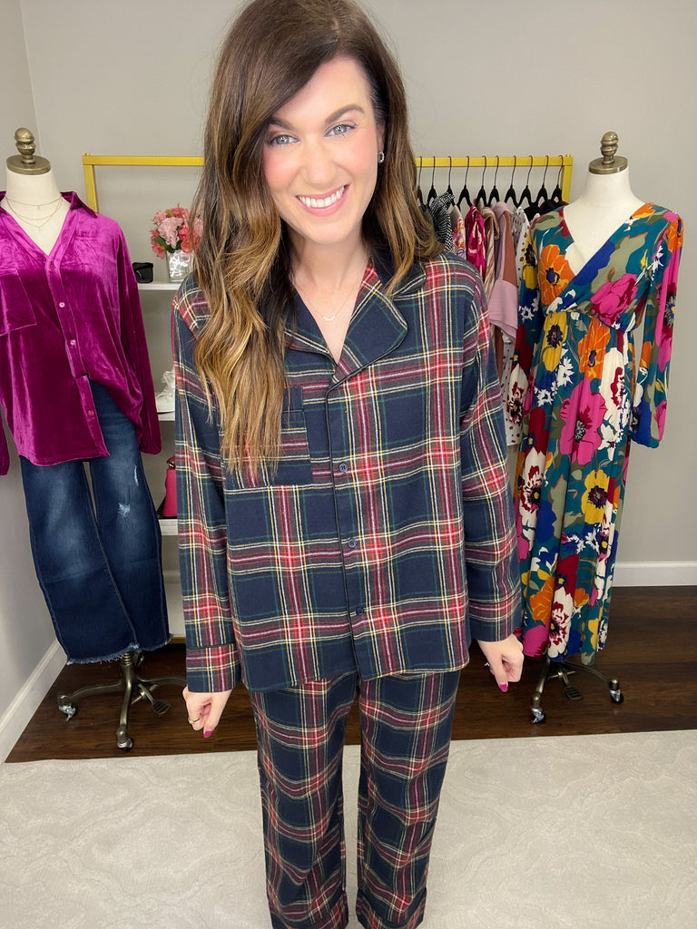 Christmas Movies and Cocoa Pajama Set in Navy Plaid