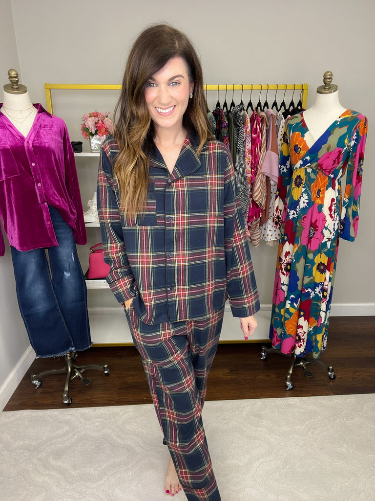 Christmas Movies and Cocoa Pajama Set in Navy Plaid
