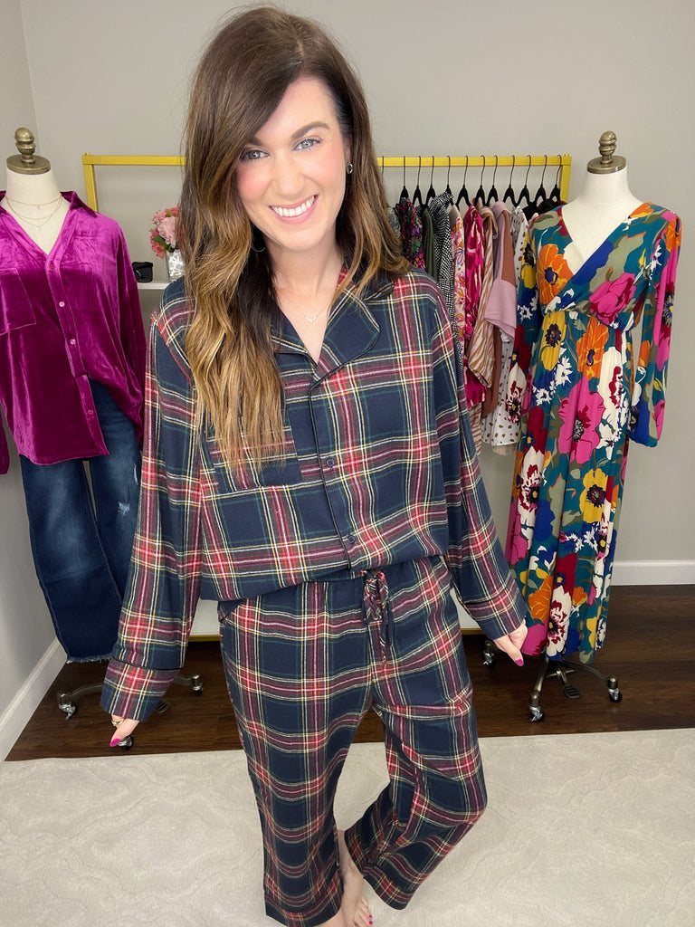 Christmas Movies and Cocoa Pajama Set in Navy Plaid