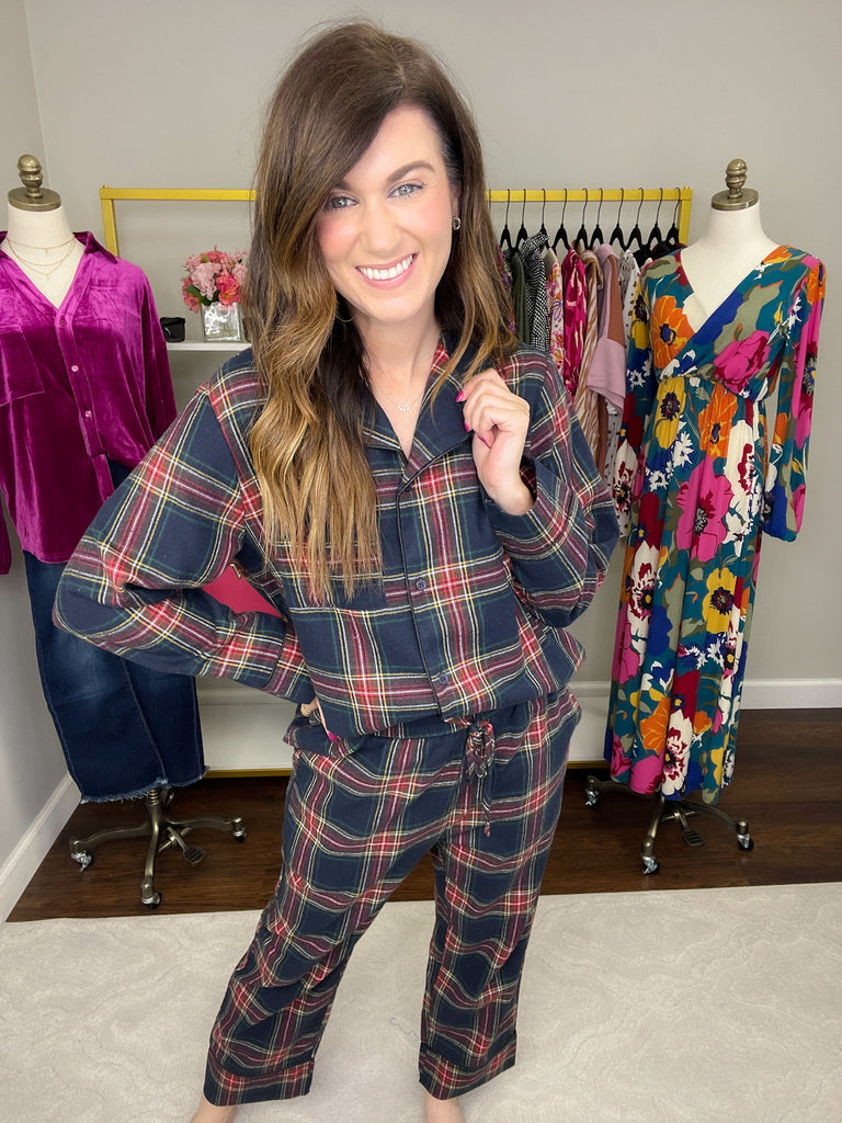 Christmas Movies and Cocoa Pajama Set in Navy Plaid
