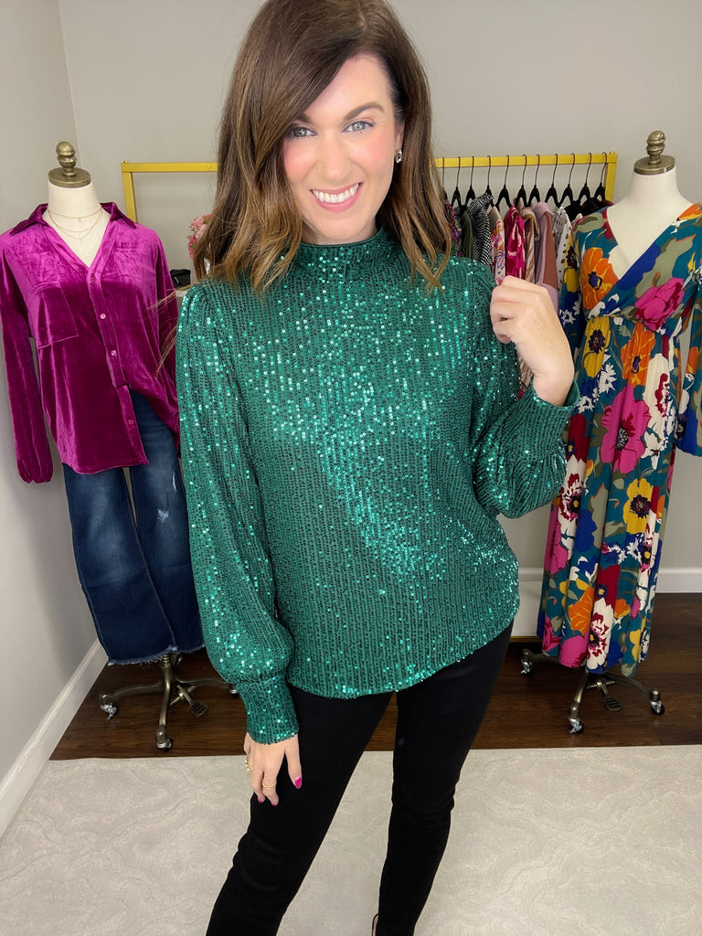 Isabella Sequin Mock Neck Blouse