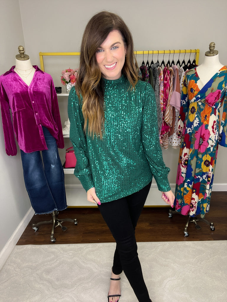 Isabella Sequin Mock Neck Blouse