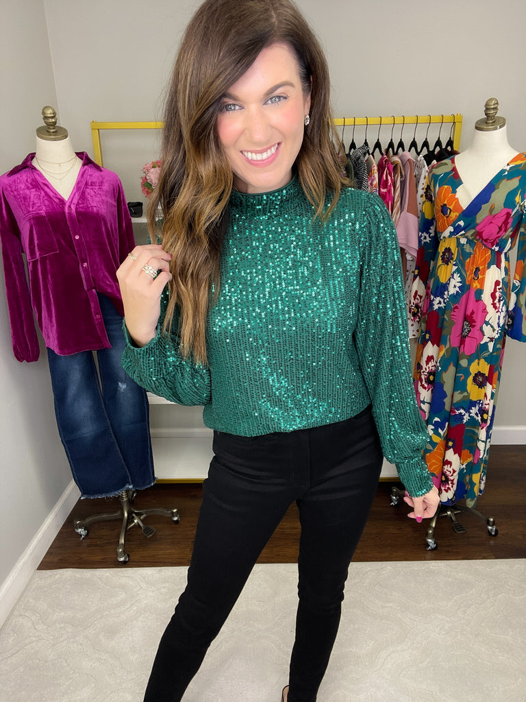 Isabella Sequin Mock Neck Blouse