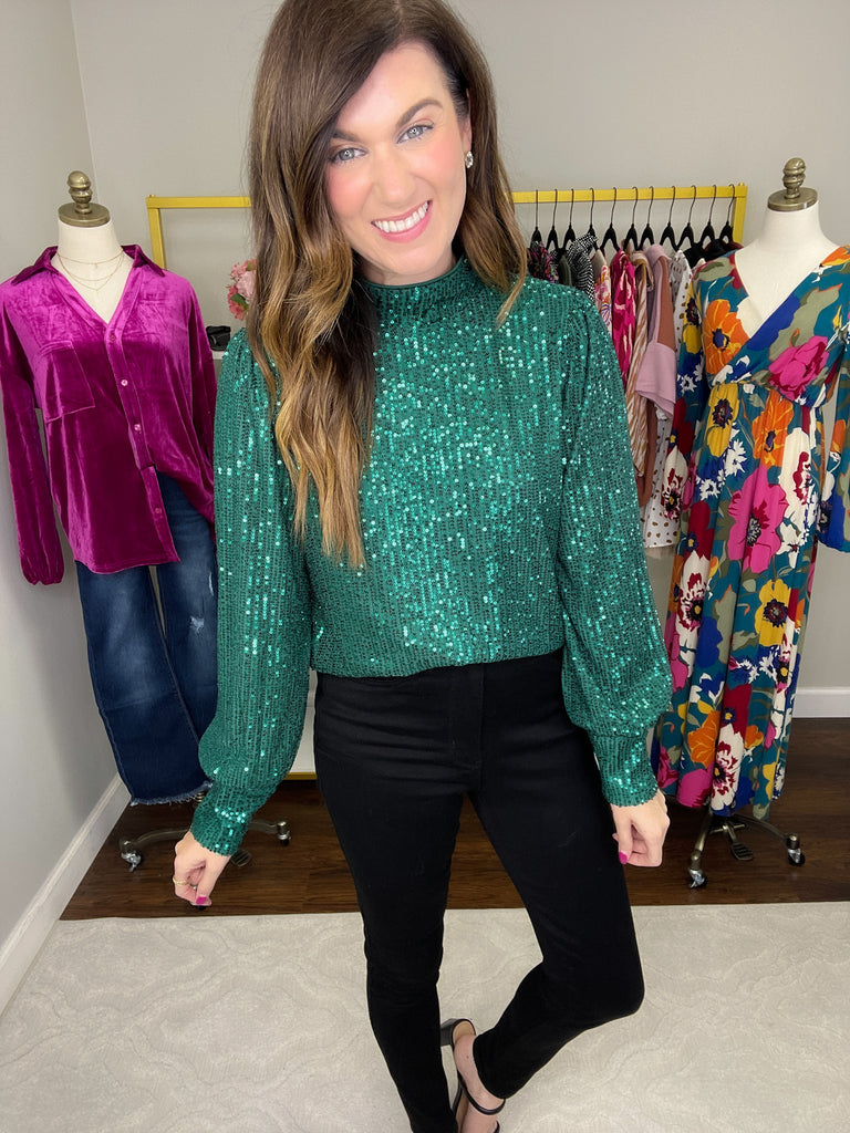 Isabella Sequin Mock Neck Blouse