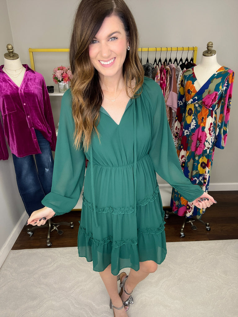 Dear and Darling Tiered Dress in Hunter