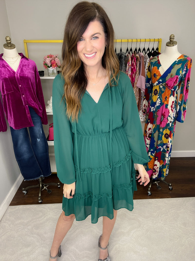 Dear and Darling Tiered Dress in Hunter