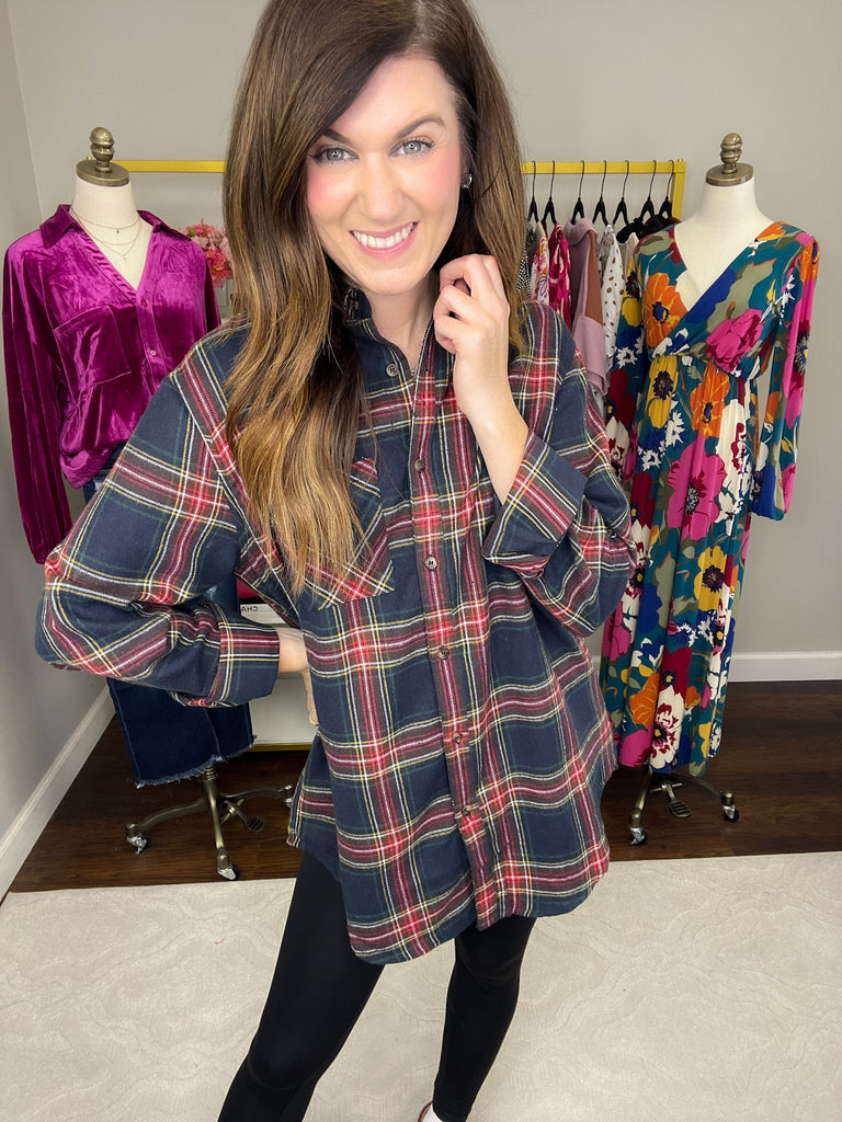 Avril Navy Plaid Button Down