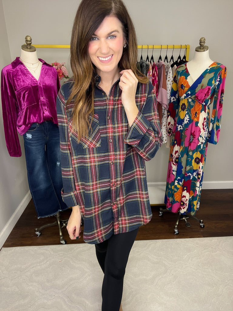 Avril Navy Plaid Button Down