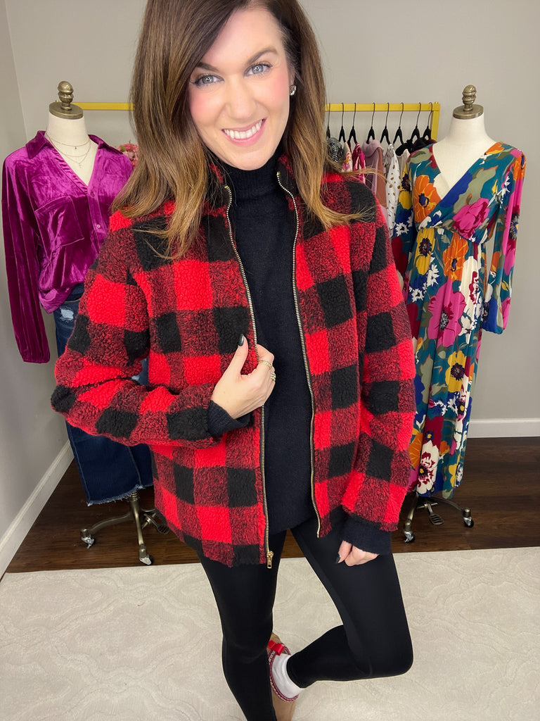*BELLES & DOORBUSTER* Mountain Bound Buffalo Plaid Sherpa Jacket *Final Sale*