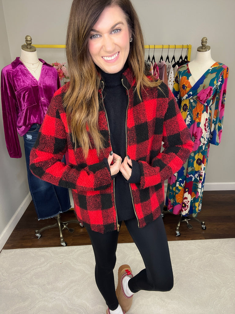 *BELLES & DOORBUSTER* Mountain Bound Buffalo Plaid Sherpa Jacket *Final Sale*