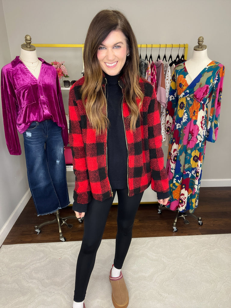 *BELLES & DOORBUSTER* Mountain Bound Buffalo Plaid Sherpa Jacket *Final Sale*