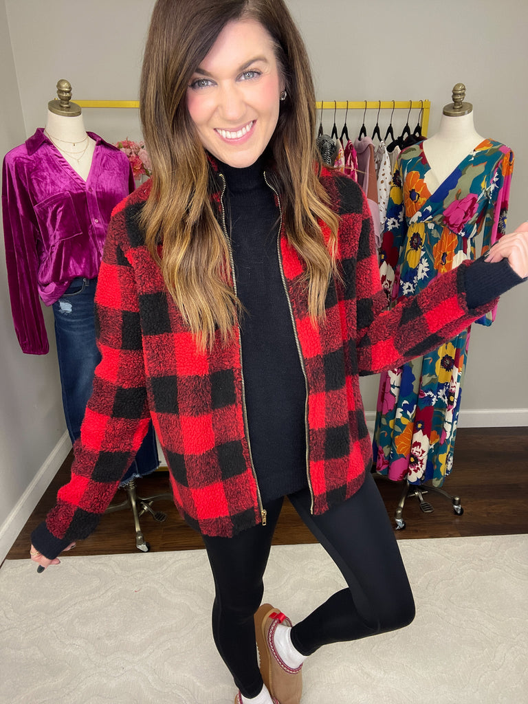 *BELLES & DOORBUSTER* Mountain Bound Buffalo Plaid Sherpa Jacket *Final Sale*