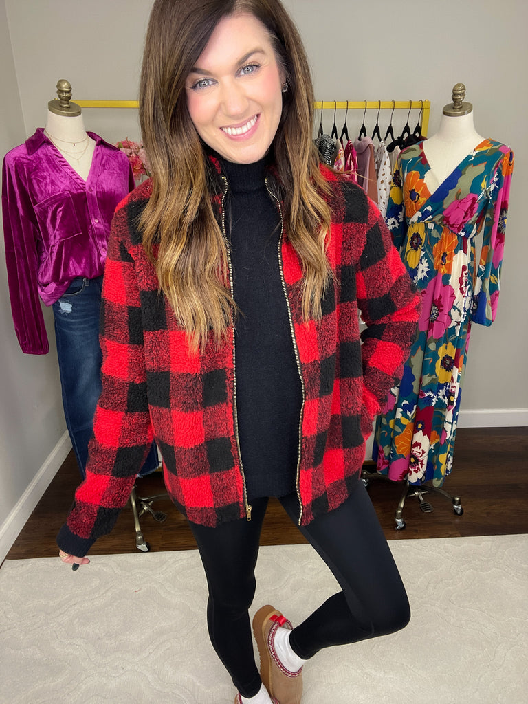 *BELLES & DOORBUSTER* Mountain Bound Buffalo Plaid Sherpa Jacket *Final Sale*