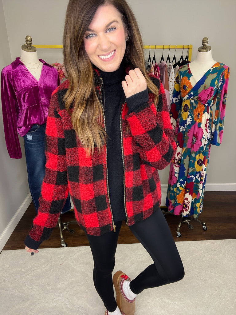 *BELLES & DOORBUSTER* Mountain Bound Buffalo Plaid Sherpa Jacket *Final Sale*