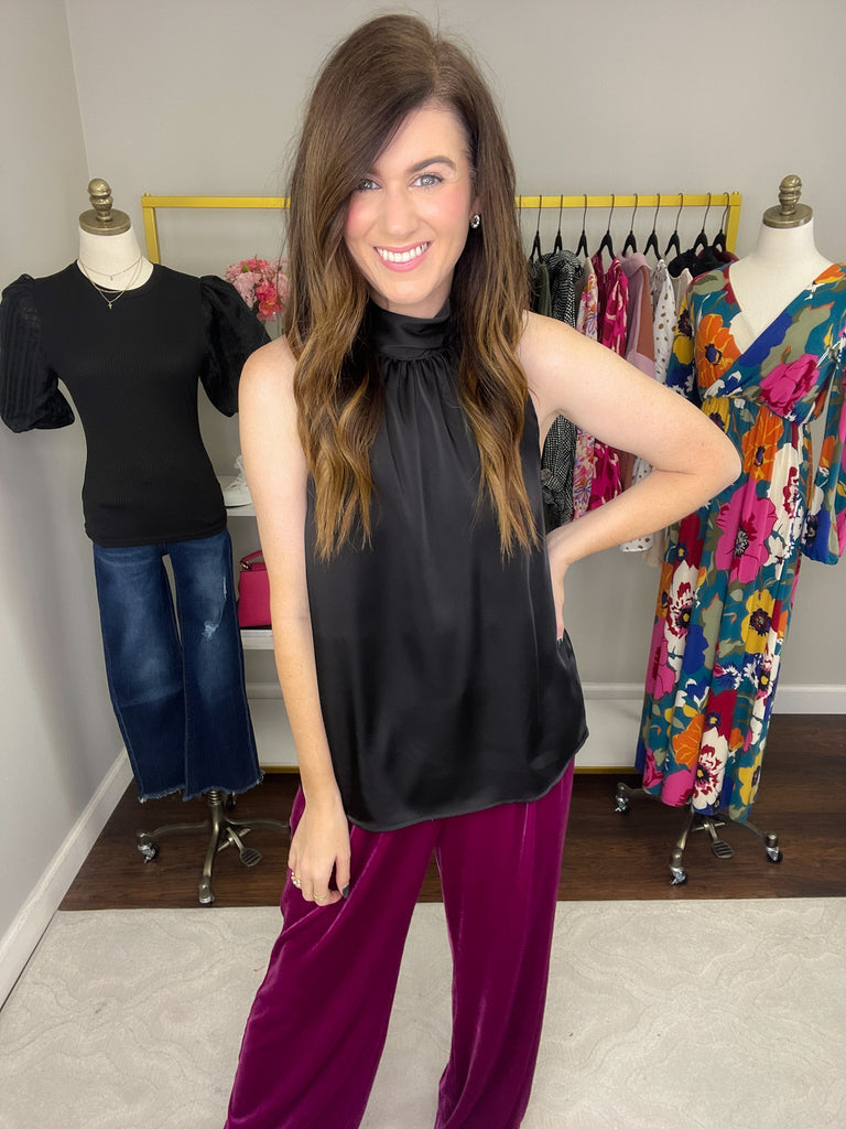 Looks Luxe Tie Neck Tank in Black