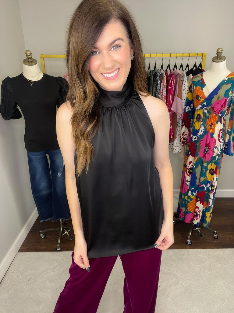 Looks Luxe Tie Neck Tank in Black