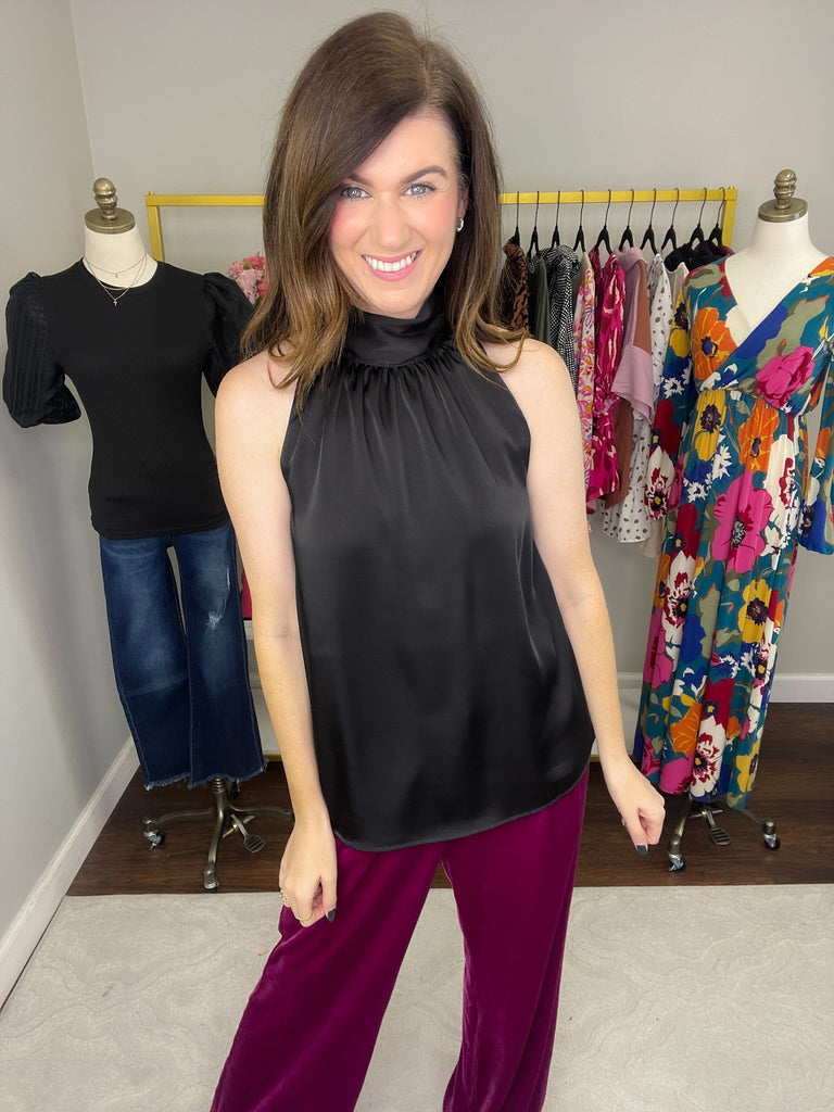 Looks Luxe Tie Neck Tank in Black