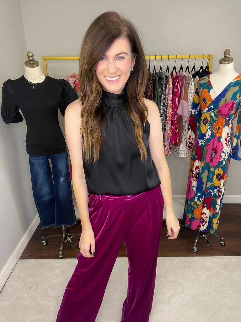 Looks Luxe Tie Neck Tank in Black