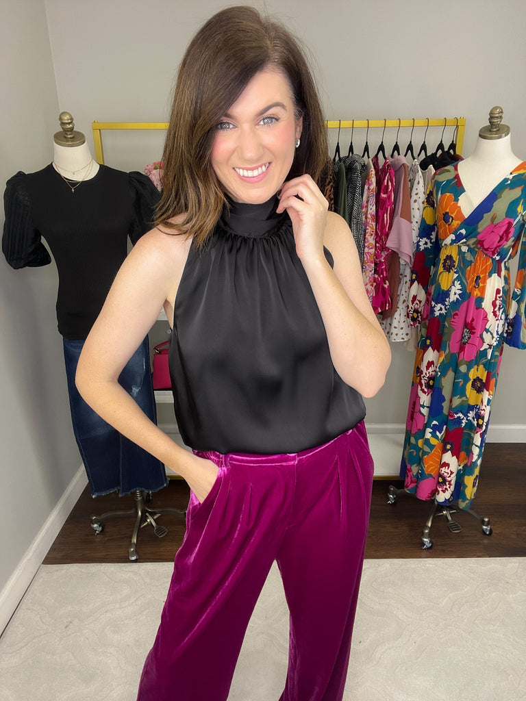 Looks Luxe Tie Neck Tank in Black