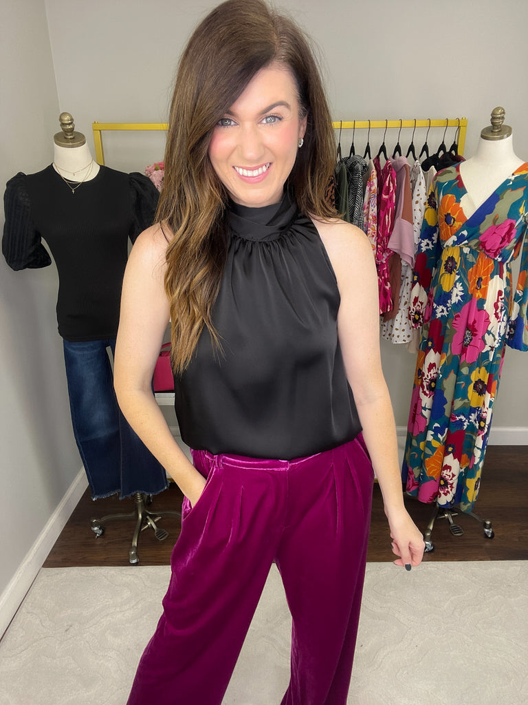 Looks Luxe Tie Neck Tank in Black