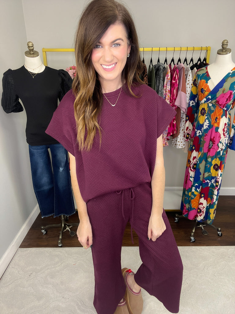 Call My Jet Textured Top in Burgundy