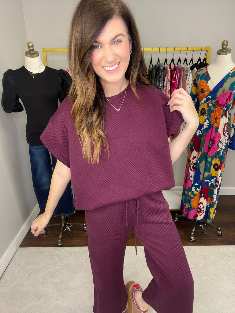 Call My Jet Textured Top in Burgundy