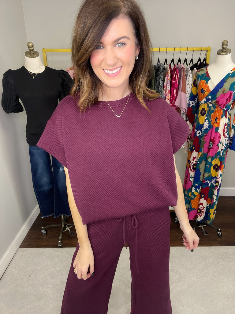 Call My Jet Textured Top in Burgundy