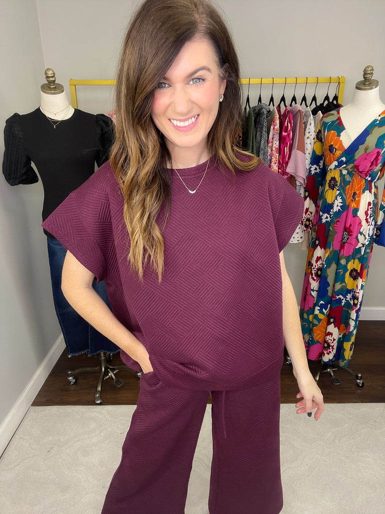 Call My Jet Textured Top in Burgundy