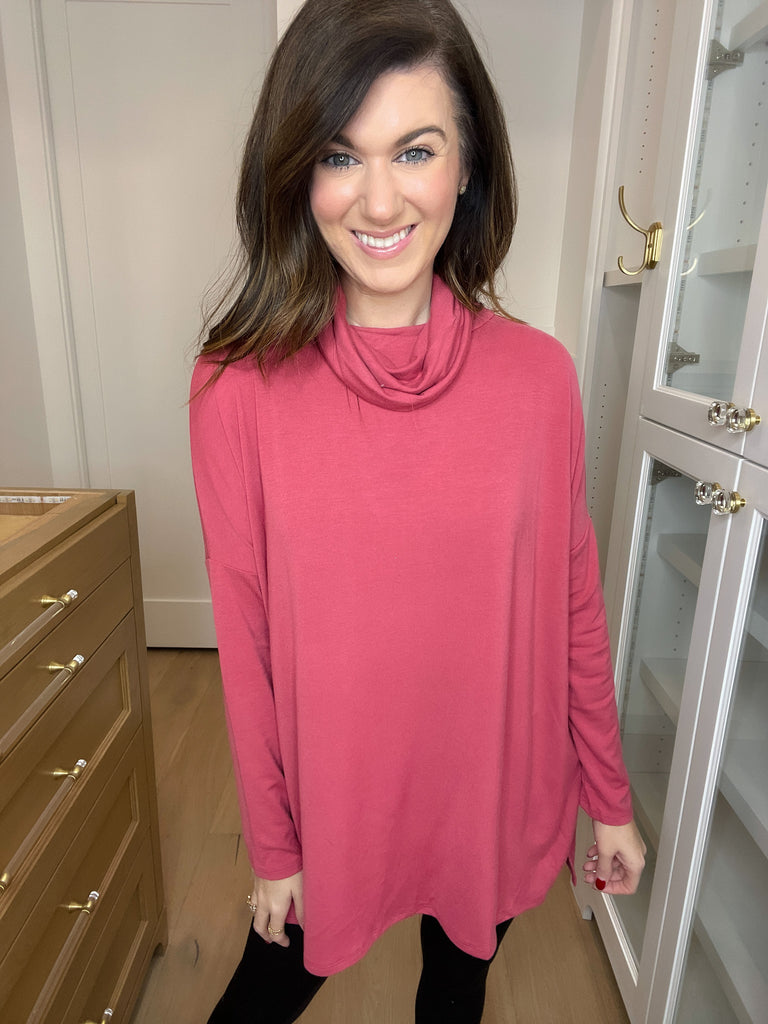 *BELLES & DOORBUSTER* Turner Cowl Neck Tunic in Dark Rose *Final Sale*