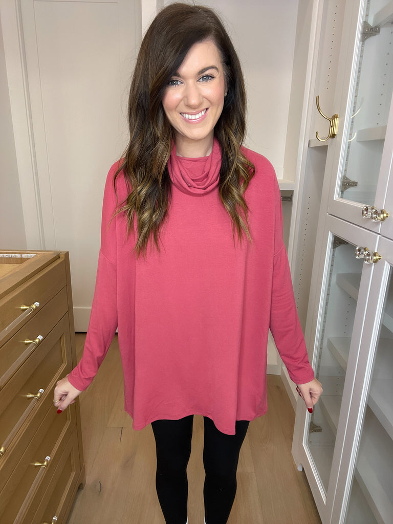 *BELLES & DOORBUSTER* Turner Cowl Neck Tunic in Dark Rose *Final Sale*