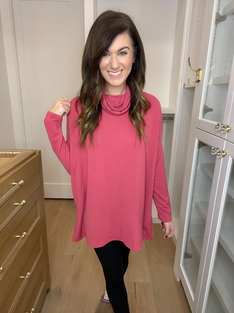 *BELLES & DOORBUSTER* Turner Cowl Neck Tunic in Dark Rose *Final Sale*