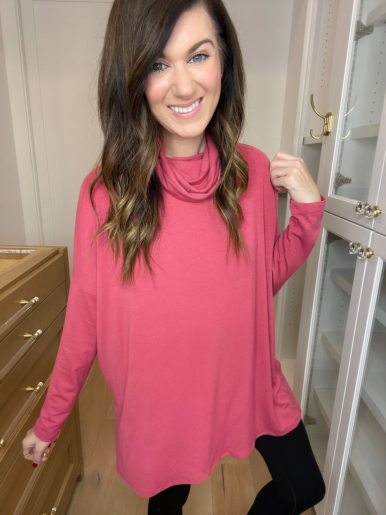*BELLES & DOORBUSTER* Turner Cowl Neck Tunic in Dark Rose *Final Sale*