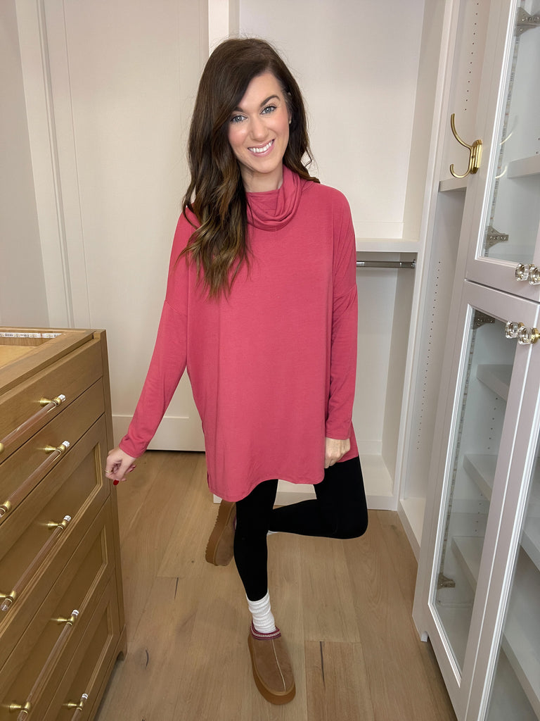 *BELLES & DOORBUSTER* Turner Cowl Neck Tunic in Dark Rose *Final Sale*