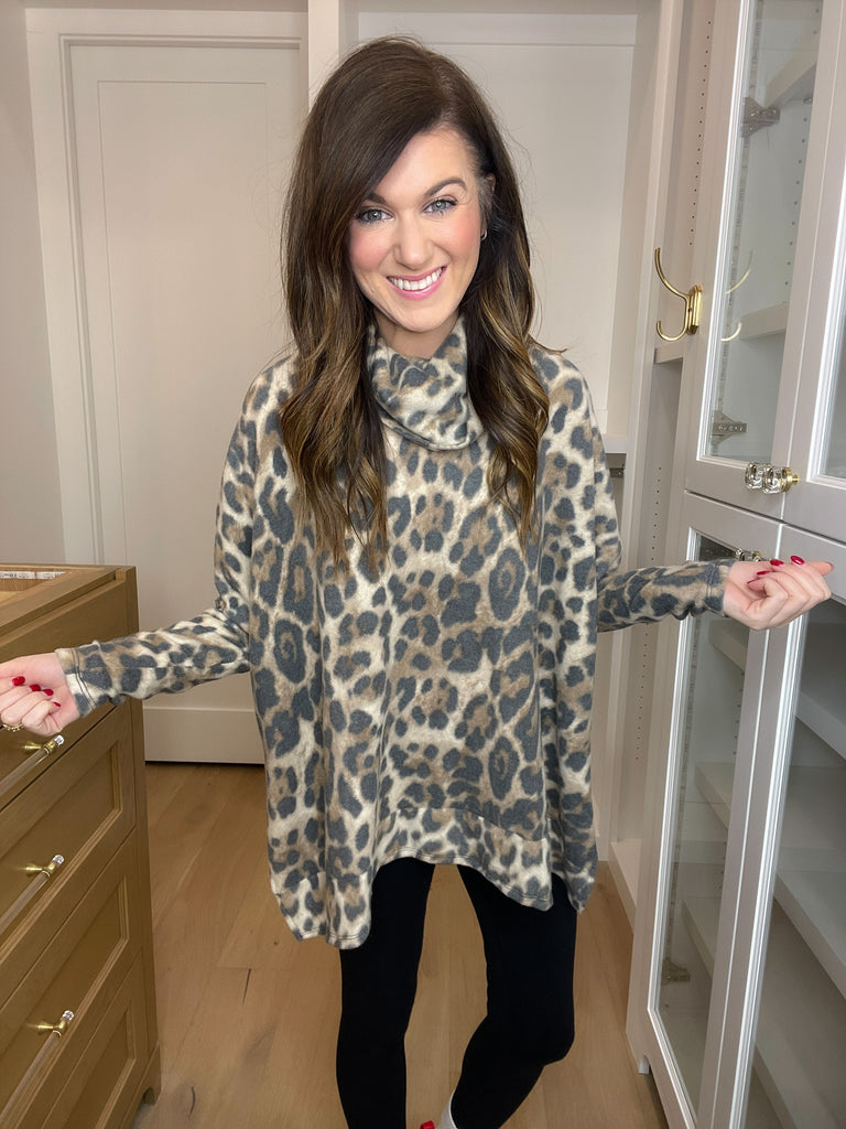 SALE! Sitting Pretty Leopard Cowl Neck Tunic *Final Sale*