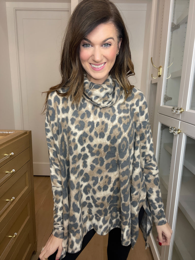 SALE! Sitting Pretty Leopard Cowl Neck Tunic *Final Sale*