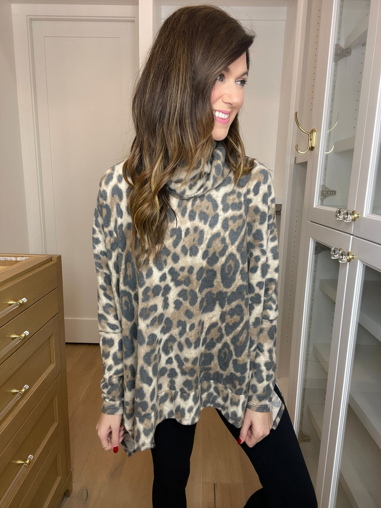 SALE! Sitting Pretty Leopard Cowl Neck Tunic *Final Sale*