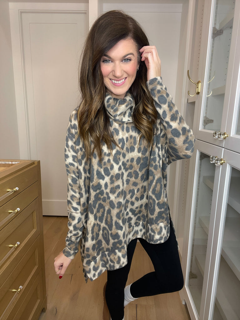 SALE! Sitting Pretty Leopard Cowl Neck Tunic *Final Sale*