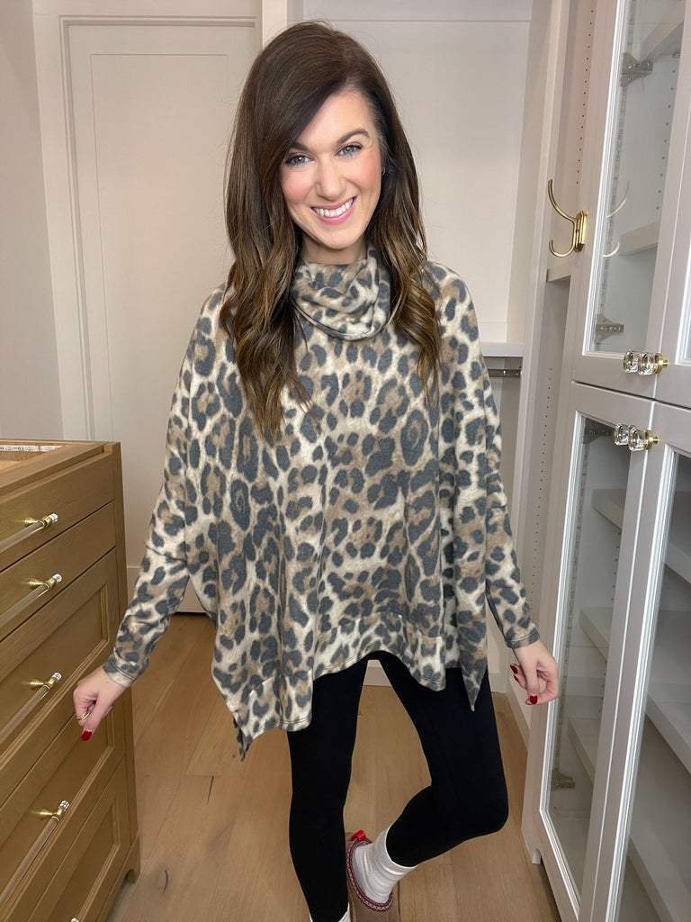SALE! Sitting Pretty Leopard Cowl Neck Tunic *Final Sale*