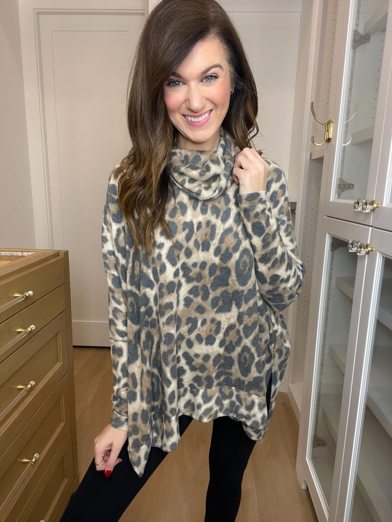 SALE! Sitting Pretty Leopard Cowl Neck Tunic *Final Sale*
