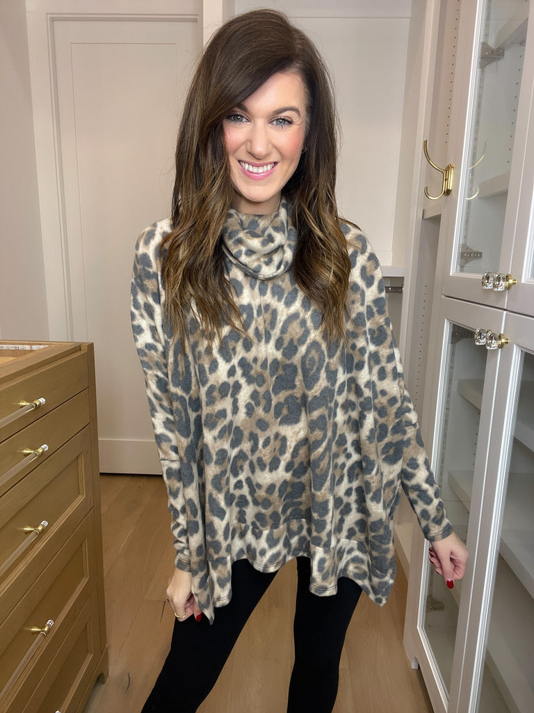 SALE! Sitting Pretty Leopard Cowl Neck Tunic *Final Sale*