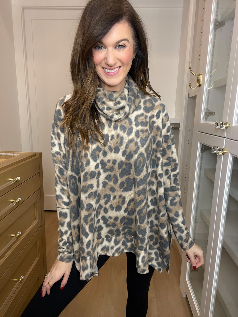SALE! Sitting Pretty Leopard Cowl Neck Tunic *Final Sale*