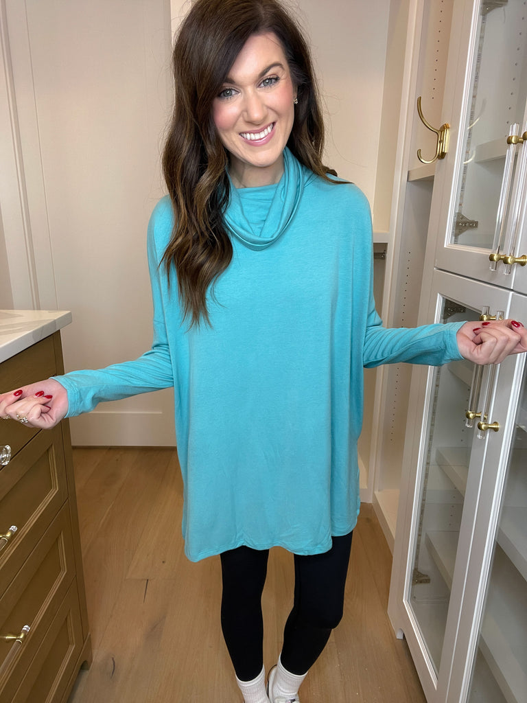 *BELLES & DOORBUSTER* Turner Cowl Neck Tunic in Robin Egg Blue *Final Sale*