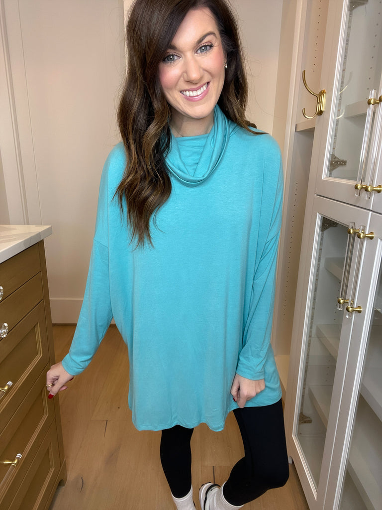 *BELLES & DOORBUSTER* Turner Cowl Neck Tunic in Robin Egg Blue *Final Sale*
