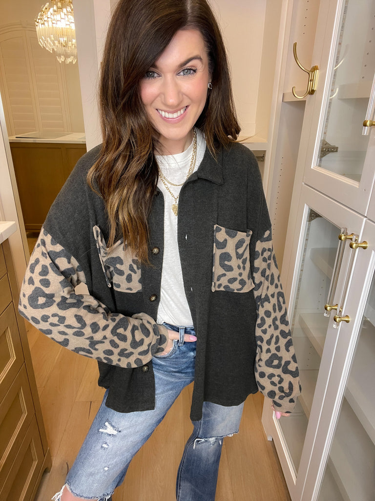 My Own Rules Leopard Sleeve Shacket