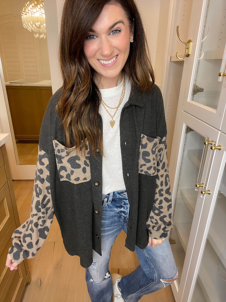 My Own Rules Leopard Sleeve Shacket