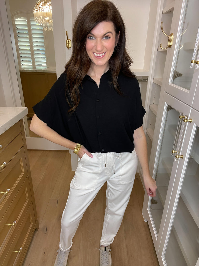 Judy Blue Charlene High Rise Contrast Thread Jogger in Ecru