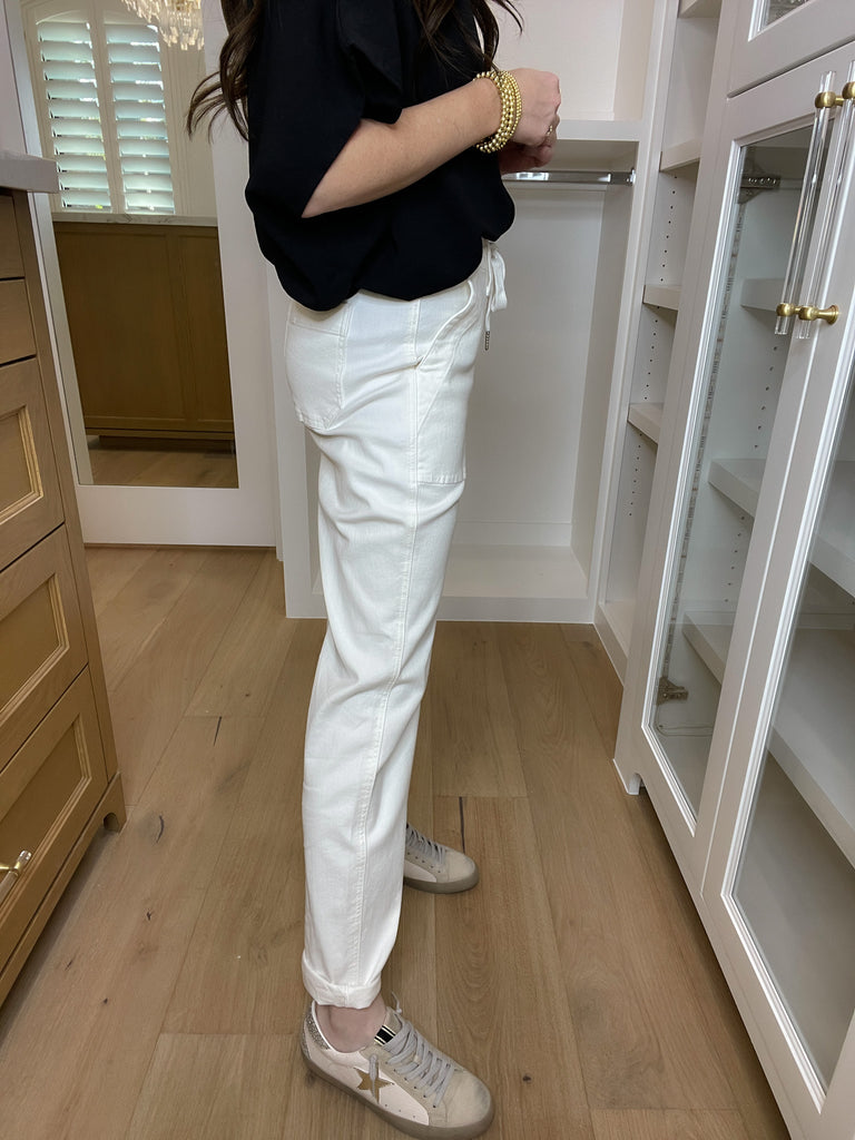 Judy Blue Charlene High Rise Contrast Thread Jogger in Ecru