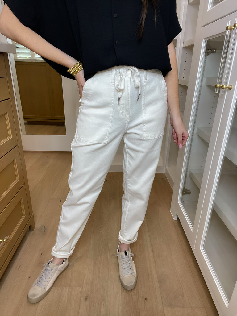 Judy Blue Charlene High Rise Contrast Thread Jogger in Ecru